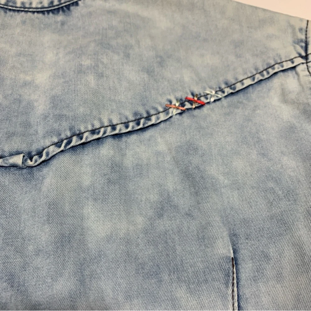 Cruel‎ XL Women Light Blue Soft Denim Western Pearl Snap Buttons 2322 Embroidery